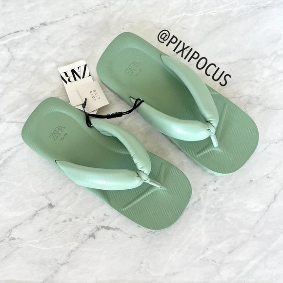 ZARA PADDED LEATHER SANDALS MINT GREEN 8/9 - Picture 7 of 12
